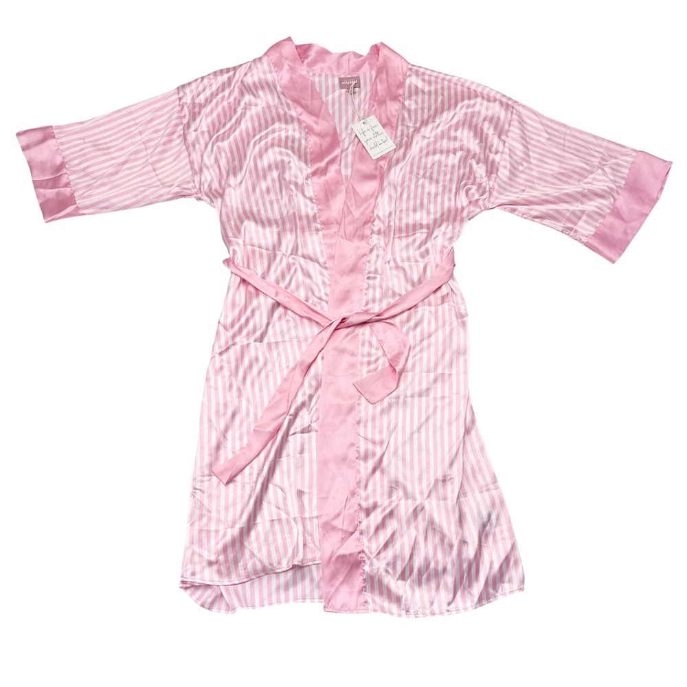 Show Me Your Mumu Robe Pink Striped One Size Fits All Loungewear Bridal NEW